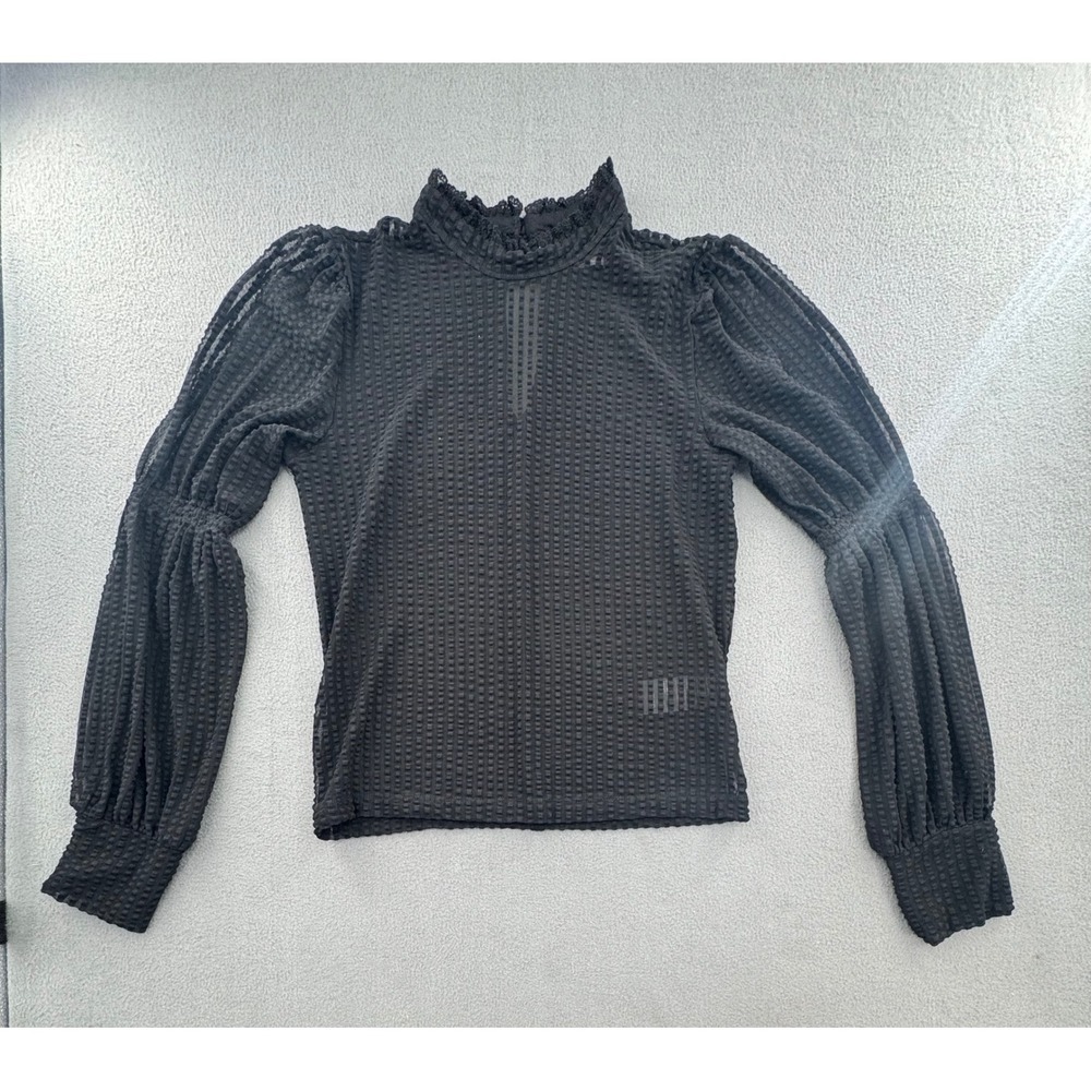 Urban Outfitters Mesh Blouse L Sheer Puff Sleeve Mock Neck Victorian Romantic